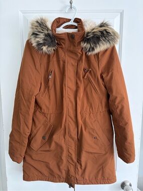 Tattoo Women's Faux Fur Trim Hooded Parka Jacket - Rust